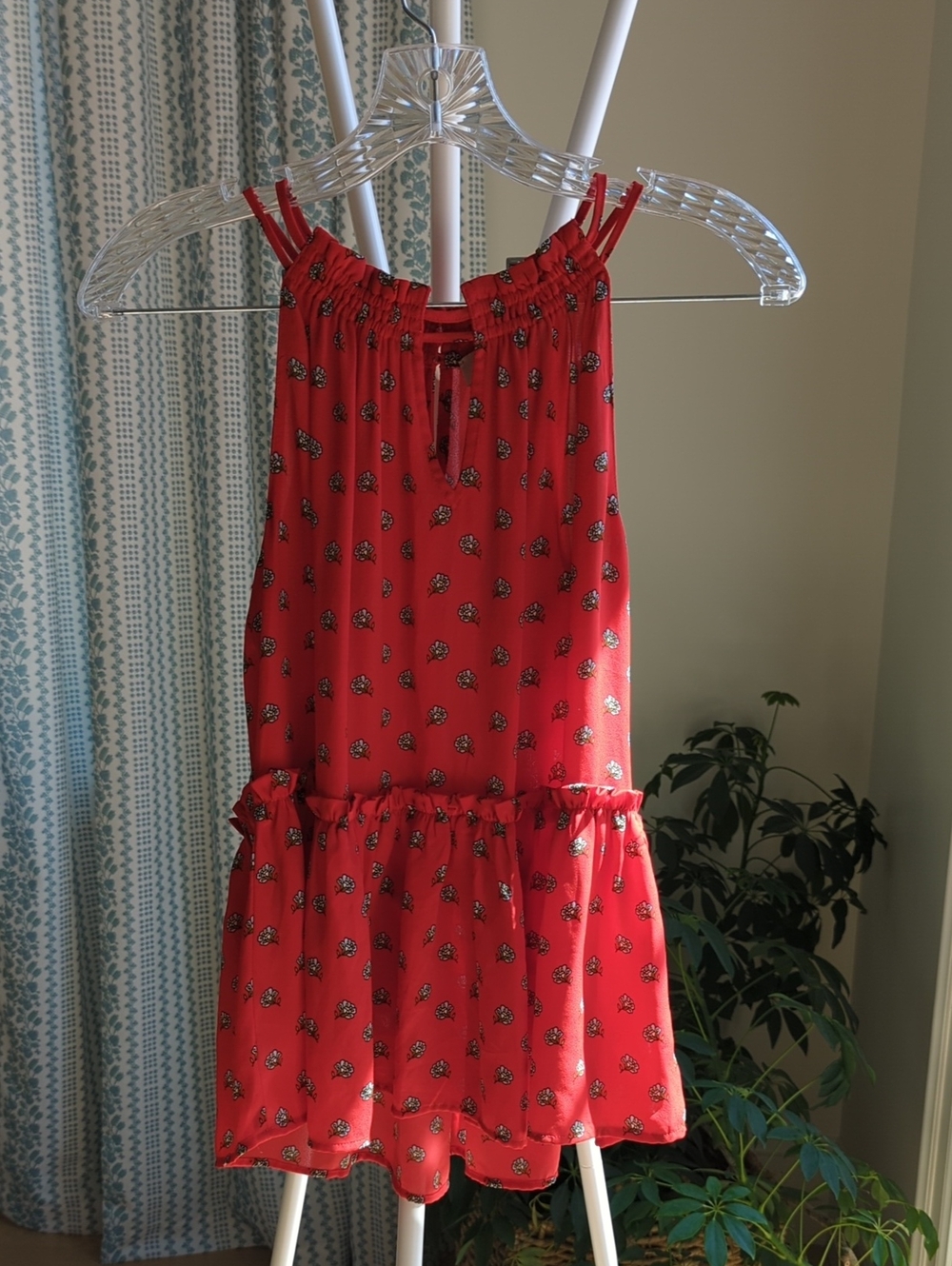 LOFT Red Floral Halter Tank Blouse